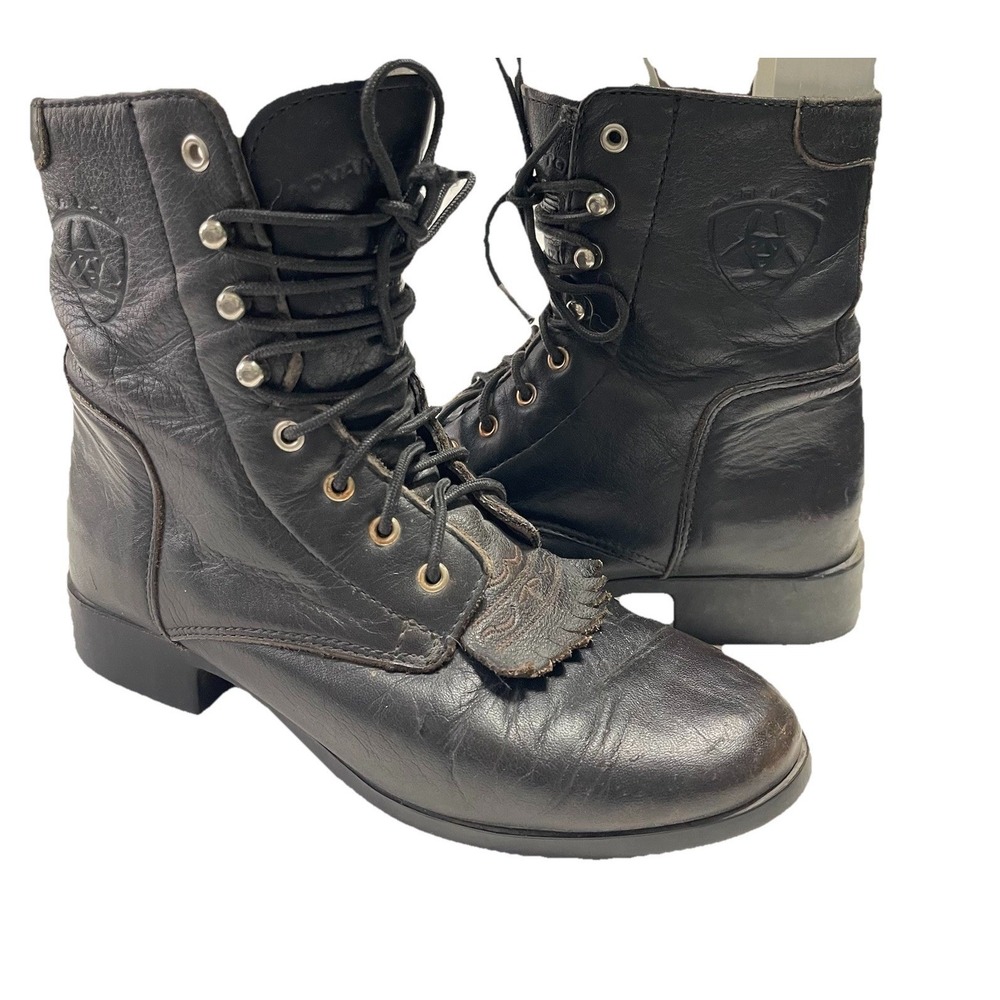 Ariat Black‎ Leather American Heritage Womens 5.5 Lace-Up Retro Western 10070